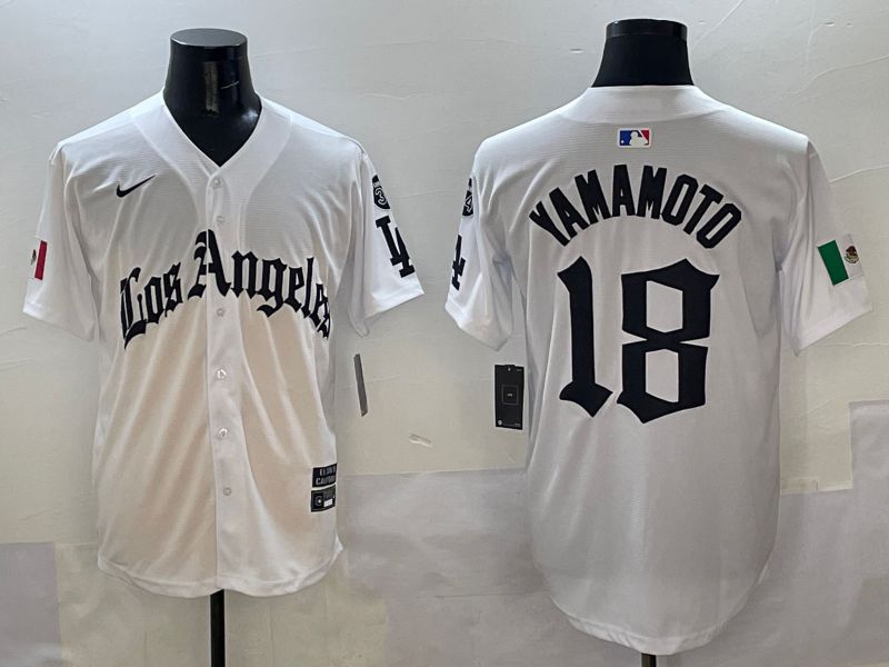 Men Los Angeles Dodgers #18 Yamamoto White Five generations Joint Name 2025 Nike MLB Jersey style 1->los angeles dodgers->MLB Jersey